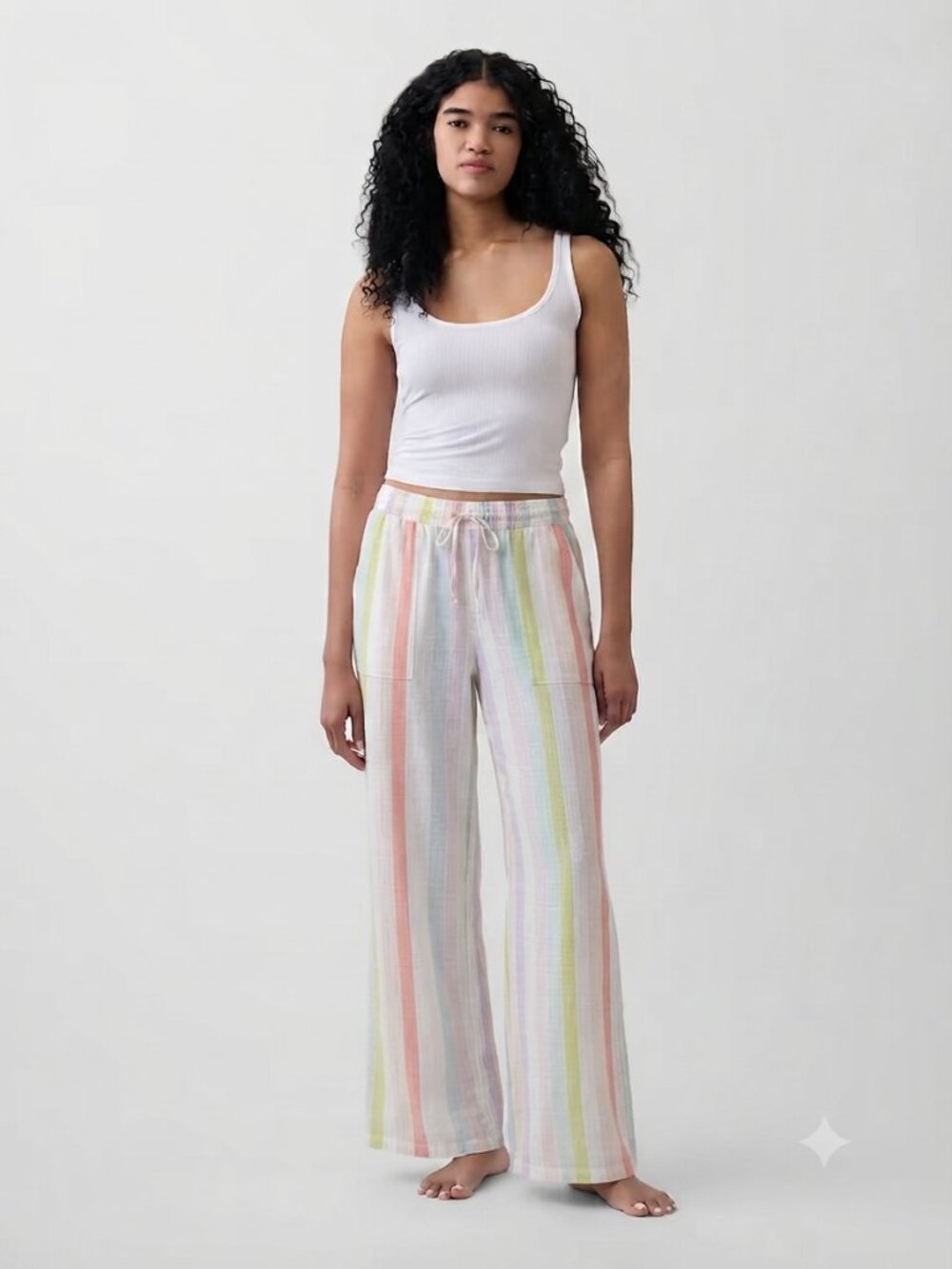 GAP Wide Leg Crinkle Stripe Pants Neon Vert Lounge, Beach, Sleep